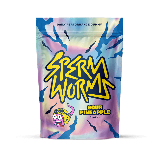 Sperm Worms sour pineapple daily performance gummy pouch